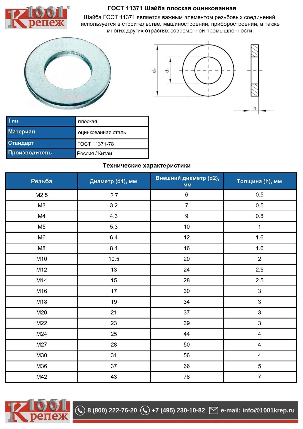 Шайба 20 ГОСТ 11371-78 увеличенная (кг)
